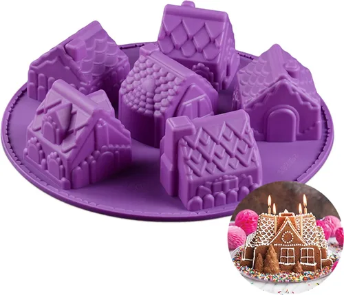 Molde de silicona para hornear de casa de jengibre de Navidad de 10.2 pulgadas, bandeja de cumpleaños para aniversario de FantasyDay - Molde de
