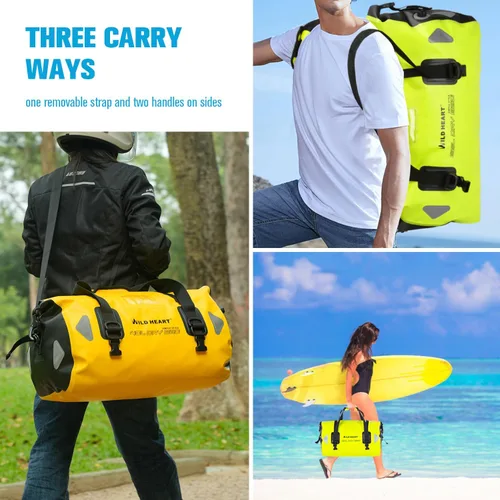Miniatura 4 de WILD HEART Bolsa de lona impermeable para motocicleta, PVC500D, doble parte inferior, con correas de cuerda y bolsillo interior, 40L, 66L, 100L, 66L