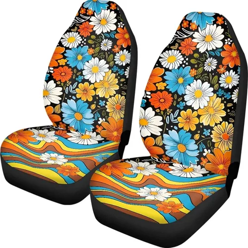 Miniatura 26 de UNICEU Juego de 2 fundas de cojín para asiento de automóvil, diseño de calavera gótica negra, lavable, accesorios interiores antideslizantes