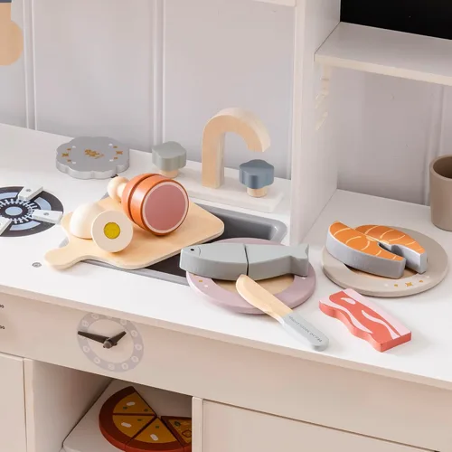 Miniatura 3 de ROBUD Juego de Comida de Madera para Jugar, Alimentos de Juguete para Cortar para Cocina de Simulación de Niños, Accesorios de Juguete de Cocina