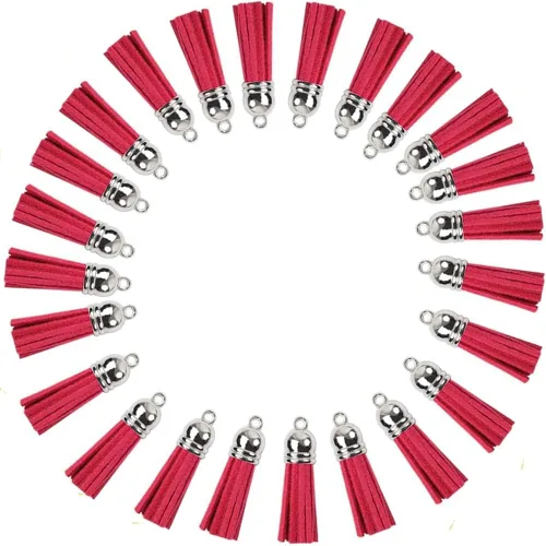 Miniatura 11 de Llavero con borlas de cuero con tapas blancas plateadas, dije de borla para hacer joyas, llavero, pulseras, anillos, manualidades, 30 unidades Negro