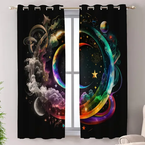 Miniatura 129 de Shrahala Beige and Orange Abstract Art Brushstrokes Blackout Curtain Tiers, Abstract Oil Paint Kitchen Valance Light Blocking Tier Drapes with Rod