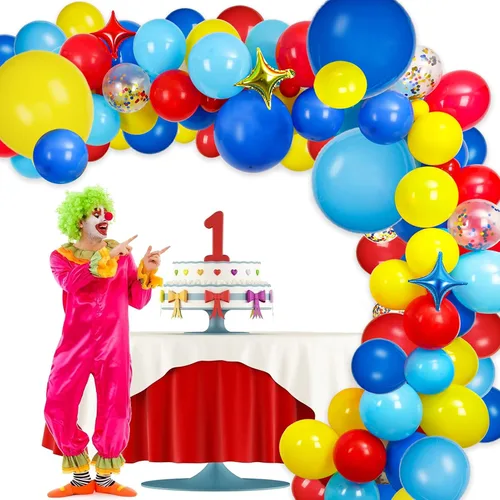 Miniatura 8 de JOYYPOP Kit de arco de globos de carnaval con 123 globos de confeti de látex de arcoíris rojo, azul, amarillo, para decoraciones de fiesta