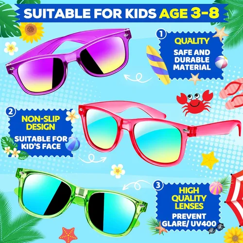 Miniatura 4 de Joycover Lentes de sol para niños a granel, recuerdo de fiesta para niños de 4 a 8 años, 24 lentes de sol translúcidos para niños con protección UV