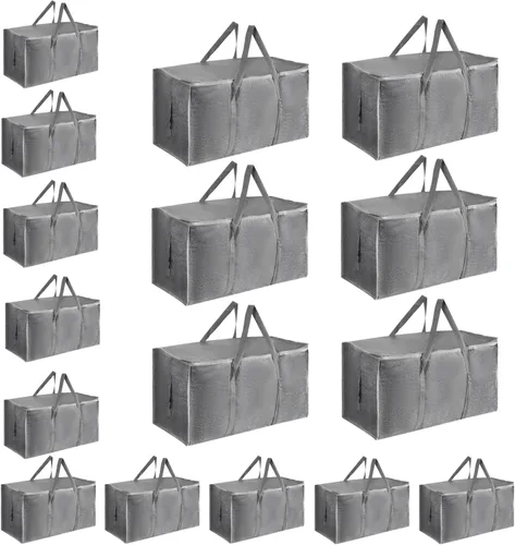 Miniatura 51 de Paquete de 4 bolsas de mudanza extra grandes y resistentes, bolsas de almacenamiento impermeables con asas y cremalleras, plegables para dormitorio