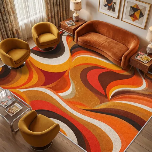 Miniatura 2 de Alfombra retro de los años 70, lavable de 6 x 9 pies para sala de estar, alfombra de interior con patrón de vórtice abstracto, decoración retro