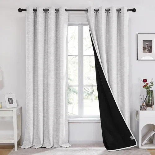 Miniatura 10 de Deconovo Cortinas opacas de lino sintético con ojales, paneles reductores de ruido con respaldo negro para sala de estar, 2 paneles, beige nuevo, 52
