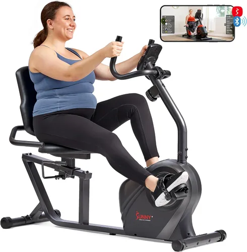 Sunny Health & Fitness Smart Recumbent Bike, Wide Cushioned Seat & Back, Indoor Cycling Machine for Adult/Seniors Home Exercise, Free SunnyFit App