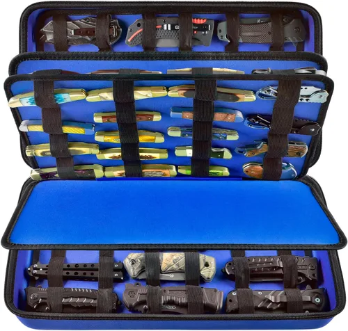 GWCASE Vitrina para más de 66 cuchillos de bolsillo. Soporte plegable, organizador de almacenamiento de mariposas, bolsa de transporte para Azul