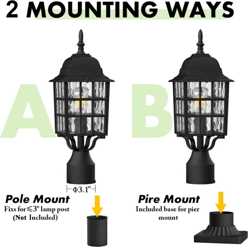 Miniatura 6 de Paquete de 2 luces de poste para exteriores del atardecer al amanecer, lámpara exterior con base de montaje en muelle, luz de farol de poste