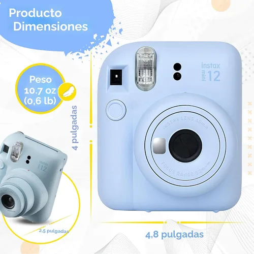 Miniatura 6 de Cámara instantánea Fujifilm Instax Mini 12 en color blanco arcilla y paquete de película Fuji (60 hojas) con accesorios Tiger resistentes, estuche