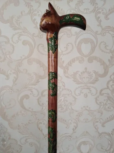 Miniatura 5 de Bastón de madera tallada con cabeza de gato antiguo, hermoso bastón plegable hecho a mano con mango de gato para hombres y mujeres, cómodo, la mejor