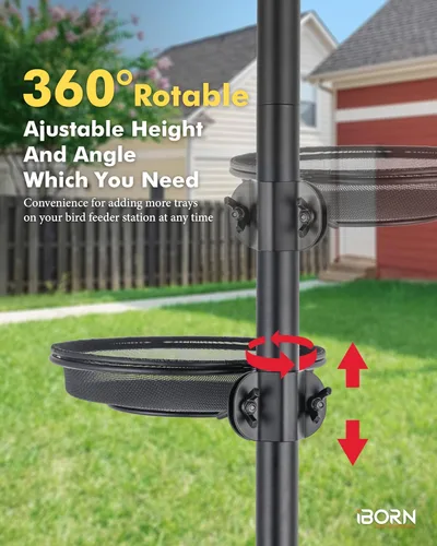 Miniatura 8 de iBorn Estación de Comederos para Pájaros Bandeja de Malla y Anillo para Soporte de Poste de 1", Accesorio Exterior para Comederos de Colibríes