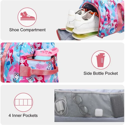 Miniatura 3 de Bolsa de lona para niñas, bolsas de gimnasio deportivas, bolsa de gimnasia, bolsa de viaje, bolsa de dormir con compartimento para zapatos