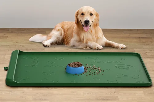 Miniatura 11 de Tapete para Comida de Perro - Tapete de Silicona para Perro para Comida y Agua - 36" x 24" Tapetes Grandes de Alimentación para Mascotas con Azul