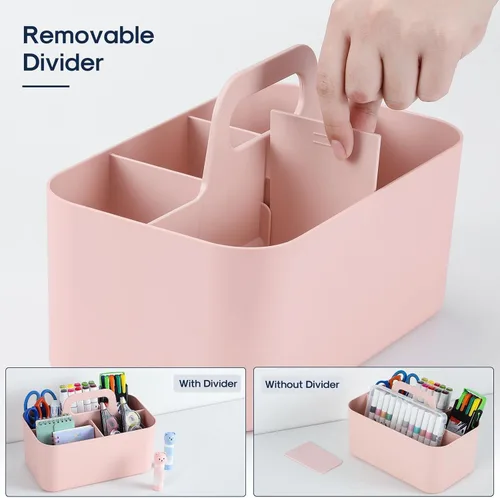 Miniatura 6 de Organizador Caddy Multiusos con Asa - Contenedor de Plástico Apilable Tote - Suministros de Arte y Manualidades, Oficina, Escritorio, Papelería, Rosa