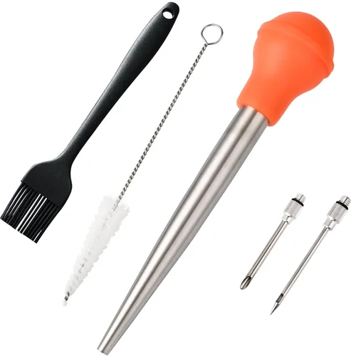 Miniatura 8 de Baster - Baster para pavo, jeringa para cocinar, con cepillo de limpieza, cepillo de barbacoa y agujas de adobo, acero inoxidable para pavo con Negro