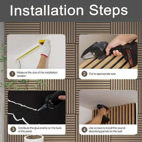 Miniatura 7 de 4 piezas de paneles acústicos de listones de madera, panel de pared de madera acanalada 3D absorbente de sonido para pared y techo, paneles Nogal