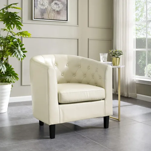 Naomi Home - Silla acentuada Emma con botones decorativos, silla de barril de cuero sintético, silla moderna de mediados de siglo, sillón cómodo con