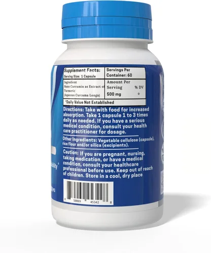 Miniatura 2 de One Planet Nutrition Nano Curcumina 500 mg cápsulas vegetales (60 porciones), Nano para alta absorción, apoya el bienestar general, sin OMG, vegano