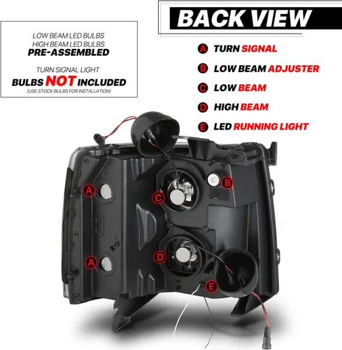 Miniatura 4 de M-AUTO Conjunto de faros proyector cromado con 2 pares de bombillas LED de 6000K preensambladas compatibles con Chevy Silverado 1500 07-13