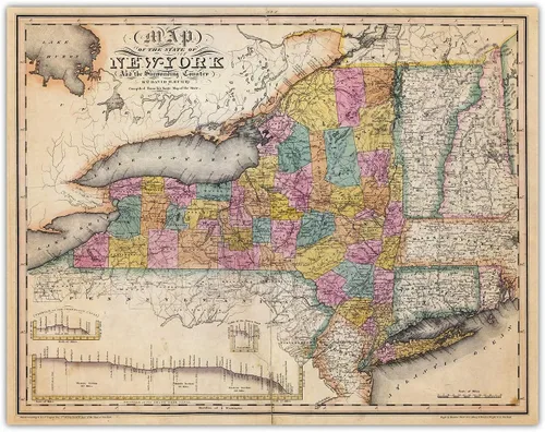 Buzz Unplugged Póster vintage de viaje con mapa del estado de Nueva York, impresión artística de pared, 11 x 14 pulgadas, sin marco, decoración de