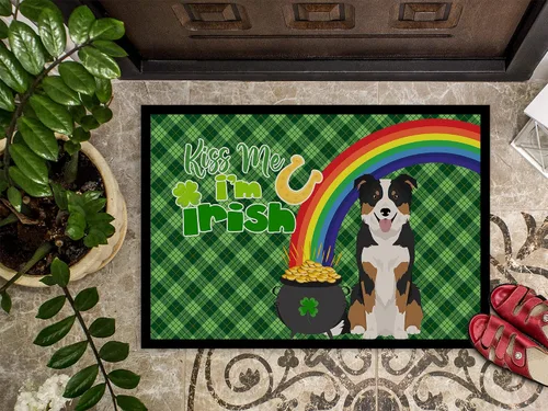 Miniatura 3 de Caroline's Treasures WDK4748JMAT - Tapete tricolor con borde Collie del día de San Patricio, 24 x 36 pulgadas, tapete para puerta delantera