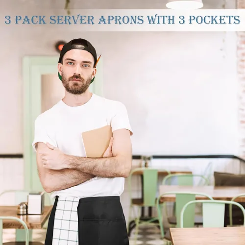Miniatura 6 de PEASUG Server Apron, Waitress Apron with 3 Pockets, Short Aprons for Women with Pockets for Servers, Waiter, Waitress