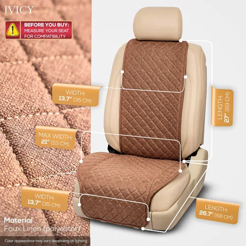 Miniatura 3 de IVICY Funda de asiento de automóvil de lino sintético para automóviles, duradera y antideslizante, fundas protectoras para asiento delantero