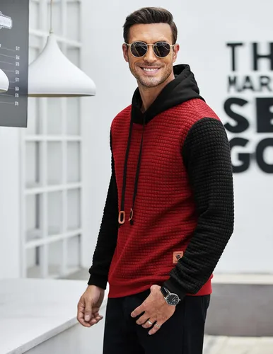 Miniatura 4 de COOFANDY - Sudadera con capucha para hombre, casual, de manga larga, con cordón ajustable y tejido de punto de gofre
