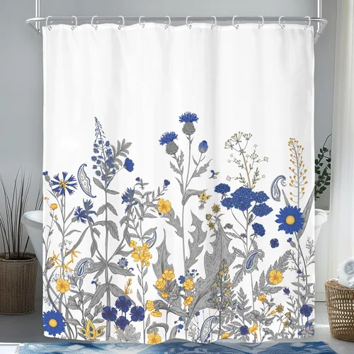 Miniatura 36 de Riyidecor - Cortina de ducha con estampado de flores silvestres para decorar un baño pequeño o una ventana, 36 pulgadas de ancho x 72 pulgadas