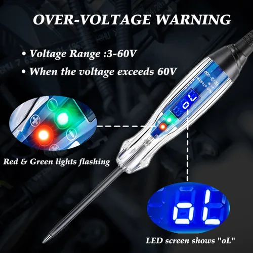 Miniatura 2 de Luz de prueba automotora, probador de circuito digital LED de 3-60 V CC, probador de luz resistente con voltímetro, probador de voltaje automático