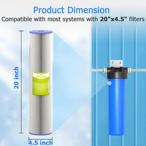Miniatura 4 de Cartucho de filtro de agua de 20 micrones para toda la casa, filtros de sedimentos plisados para agua de pozo, reemplazo universal para cualquier