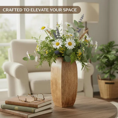 Miniatura 4 de Mela Artisans Jarrón de madera de mango de 12 pulgadas Florero decorativo de madera Granja rústica Medio quemado Centro de mesa para sala