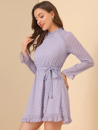 Miniatura 3 de Allegra K Vestido de gasa con mangas acampanadas y dobladillo con volantes para mujer
