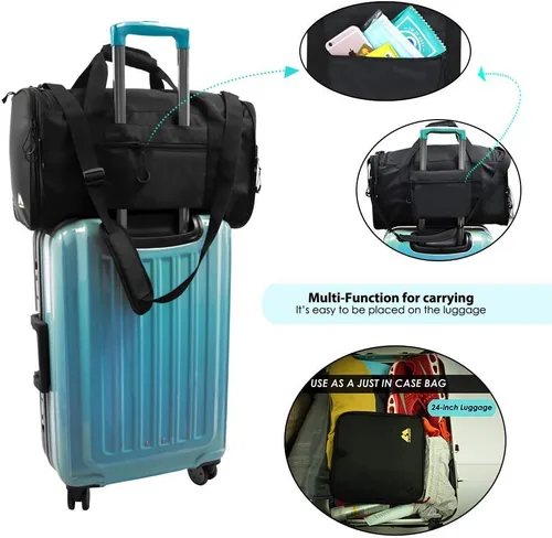 Miniatura 4 de Bolsa de lona para hombre, ultraligera, plegable, bolsa de lona para gimnasio, compartimento para zapatos de 40 litros y bolsillo húmedo, transporte