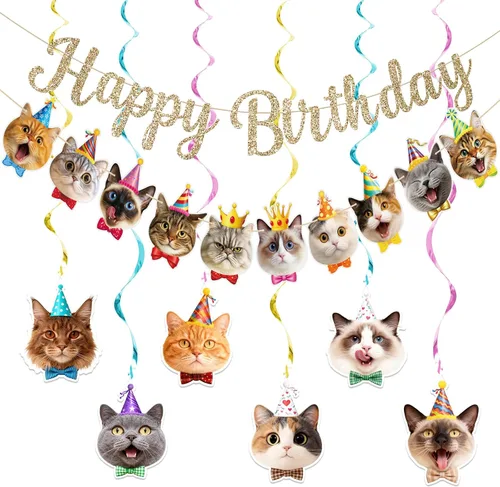 Miniatura 8 de Alynta Cartel de feliz cumpleaños con texto en inglés "Dog Happy Birthday", decoración de fiesta de cumpleaños con purpurina dorada NO DIY, cartel