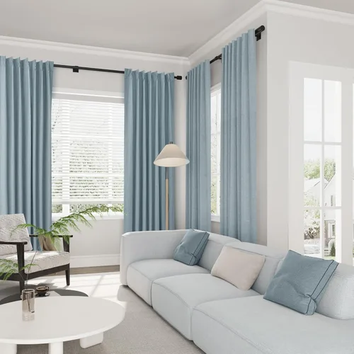 Miniatura 6 de Joywell Cortinas plisadas de lino 100 % opacas de 84 pulgadas de largo, cortinas con pestañas traseras para oscurecer la habitación con ganchos