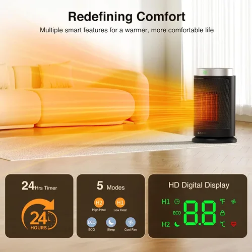 Miniatura 6 de ZAFRO Calentador de espacio, calentadores eléctricos portátiles ultra silenciosos para uso en interiores con termostato, calor rápido y gran angular
