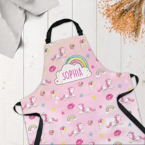 Miniatura 3 de winorax Delantal de unicornio para niñas y niños personalizado lindo patrón de unicornio delantales ajustables delantales para asar a la parrilla