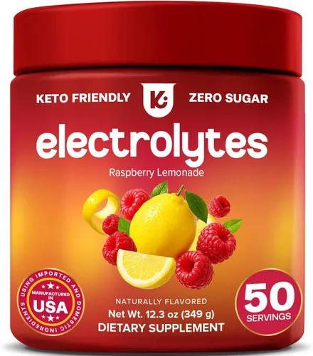 Keppi Electrolitos en polvo, sabor a limonada de frambuesa, 50 porciones, suplemento de hidratación sin azúcar con magnesio, potasio, sodio, ceto,