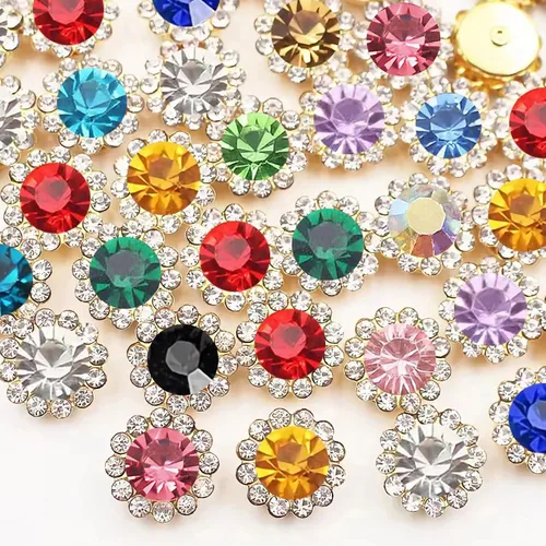 120 piezas de 12 mm de girasol coser en diamantes de imitación de cristal, gemas de vidrio, diamantes de imitación de metal para manualidades,