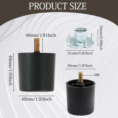 Miniatura 2 de Murtenze 4 patas de plástico para sofá de 2 pulgadas, patas de repuesto negras para sofá, patas redondas para muebles con pernos M8 para sofá