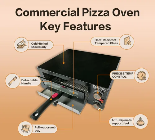 Miniatura 2 de Horno eléctrico para pizza en interiores, máquina de pizza de encimera de 12 pulgadas con ventana de visión, horno de pizza comercial de acero Negro