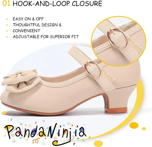 Miniatura 71 de PANDANINJIA Vestido de jada para niñas y niños pequeños, zapatos de princesa Mary Jane con tacones con lazo para fiesta, boda, boda