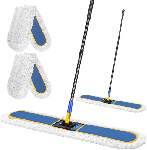 Trapeador industrial comercial de 36 pulgadas para limpieza de suelos con almohadillas de trapeador de repuesto, trapeadores grandes de alta Azul