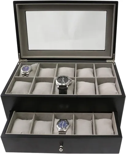 Miniatura 2 de bey-berk 20-watch parte superior de vidrio Funda de madera con cajón