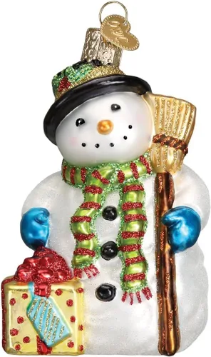 Old World Christmas Adorno de cristal soplado de muñeco de nieve alegre para árbol de Navidad, decoración navideña hecha a mano, colección de muñeco