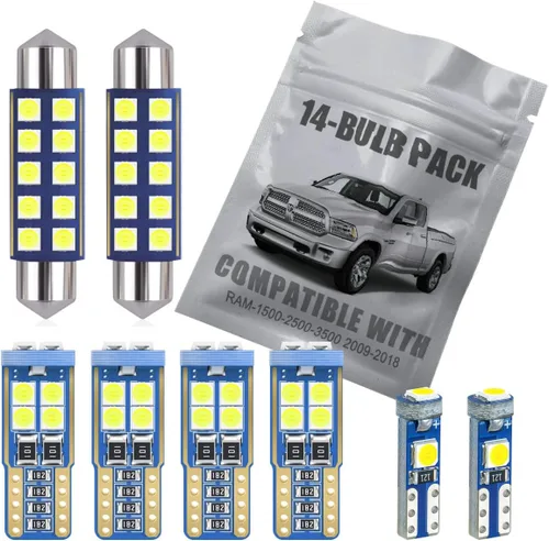 EBAIFUN Kit de luz interior LED blanca de 14 piezas compatible con Dodge Ram 2009 2010 2011 2012 2013 2014 2015 2016 2017 2018 Dodge Ram 1500 2500