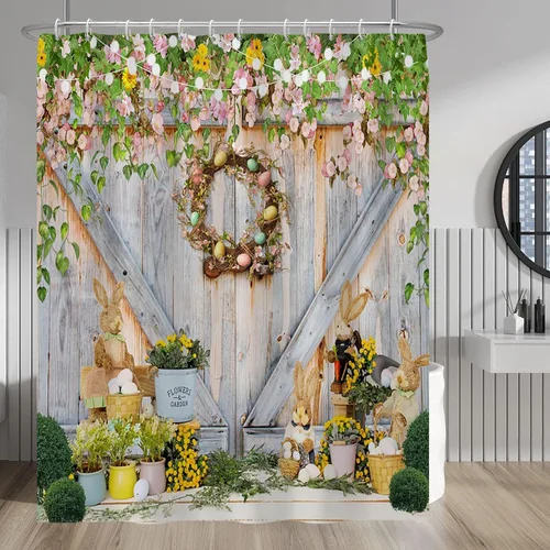 Miniatura 45 de Baocicoo - Cortina de ducha de abeja de miel, diseño de abeja de caricaturas, pista voladora, rústica, floral, para baño, decoración de bañera